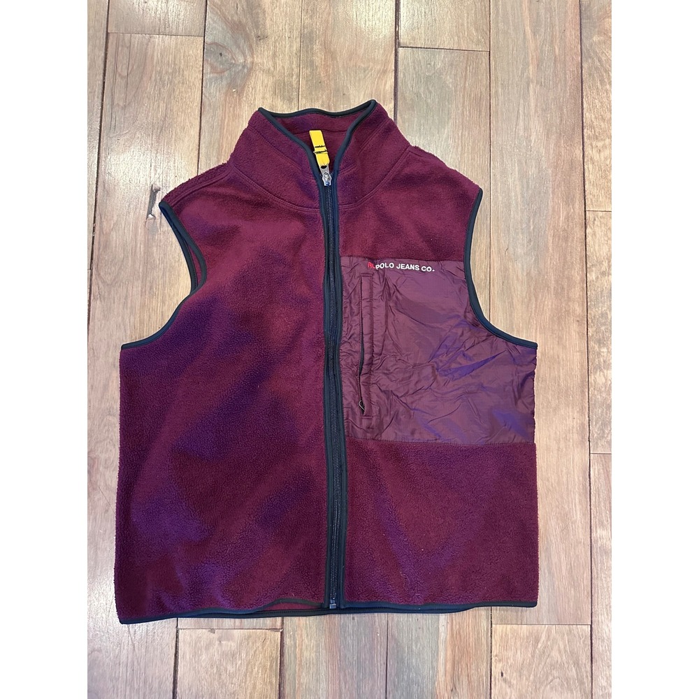 Polo Jeans Co Ralph Lauren Fleece Vest Burgundy Maroon Full Zip Large